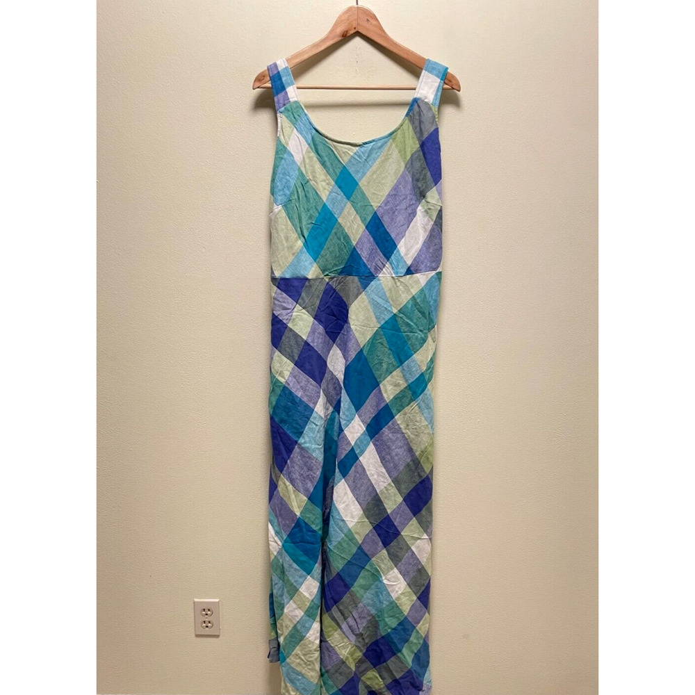 Vintage Jessica London Womens Maxi Dress Size 12 Plaid Linen Sleeveless Prairie